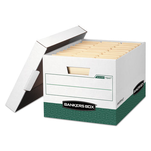 Image of Bankers Box® 07241 R-Kive Heavy-Duty Storage Boxes, Letter/legal Files, 12.75" X 16.5" X 10.38", White/green, 12/carton