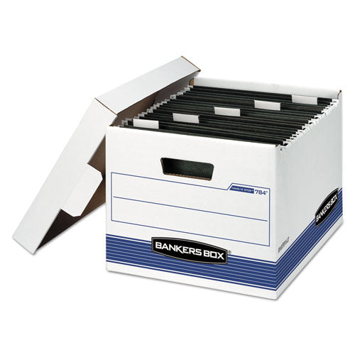 Image of Bankers Box® 784 Hang'n'stor Medium-Duty Storage Boxes, Letter Files, 12.63" X 15.63" X 10", White/blue, 4/carton