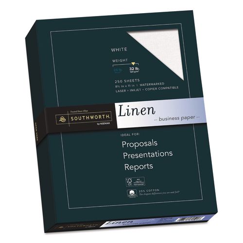 Image of Southworth® J558C 25% Cotton Linen Business Paper, 32 lb Bond Weight, 8.5 x 11, White, 250/Pack