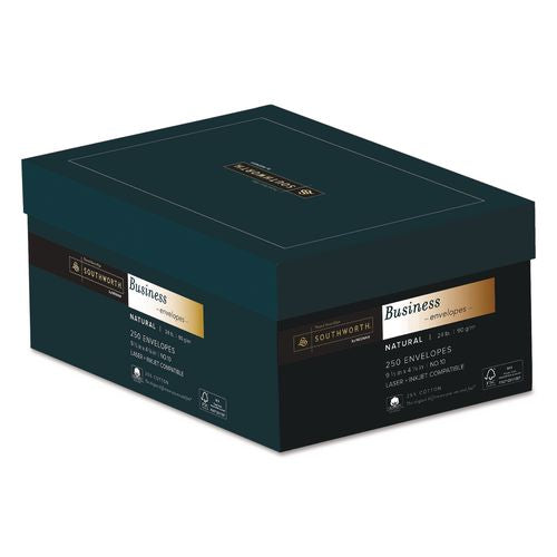 Image of Southworth® J404N-10 25% Cotton #10 Business Envelope, Commercial Flap, Gummed Closure, 4.13 x 9.5, Natural, 250/Box