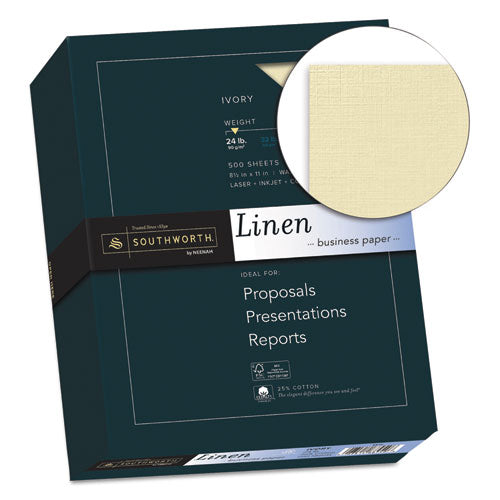 Image of Southworth® 564C 25% Cotton Linen Business Paper, 24 lb Bond Weight, 8.5 x 11, Ivory, 500/Ream
