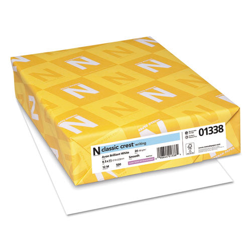 Image of Neenah Paper 01338 CLASSIC CREST Stationery, 93 Bright, 24 lb Bond Weight, 8.5 x 11, Avon White, 500/Ream