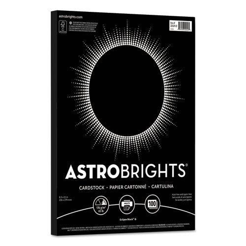Image of Astrobrights® 22024-01 Color Cardstock, 65 lb Cover Weight, 8.5 x 11, Eclipse Black, 100/Pack