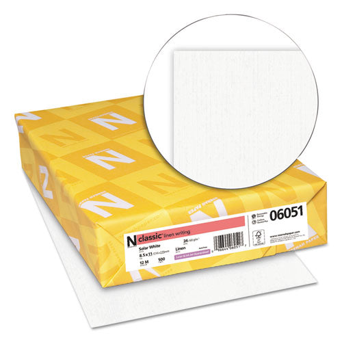 Image of Neenah Paper 06051 CLASSIC Linen Stationery, 97 Bright, 24 lb Bond Weight, 8.5 x 11, Solar White, 500/Ream