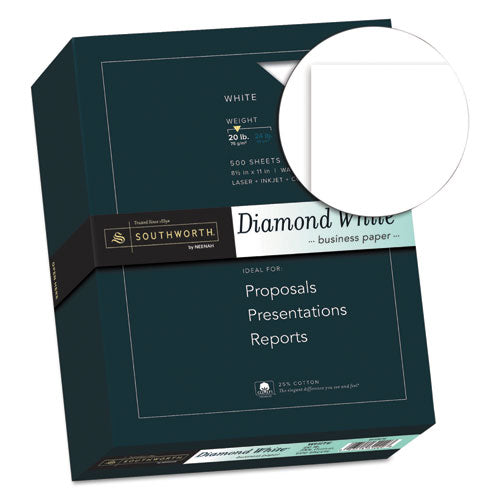Image of Southworth® 31-220-10 25% Cotton Diamond White Business Paper, 95 Bright, 20 lb Bond Weight, 8.5 x 11, 500/Ream