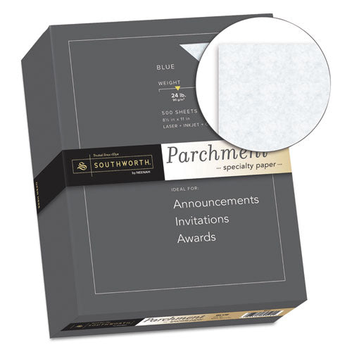 Image of Southworth® 964C Parchment Specialty Paper, 24 lb Bond Weight, 8.5 x 11, Blue, 500/Ream