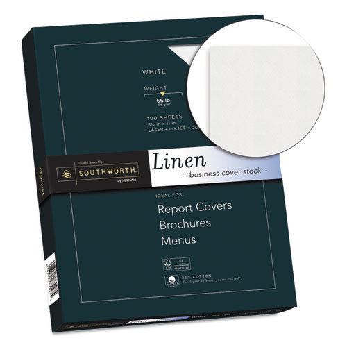 Image of SouthworthÂ® 25% Cotton Linen Cover Stock, 65 lb Cover Weight, 8.5 x 11, 100/Pack