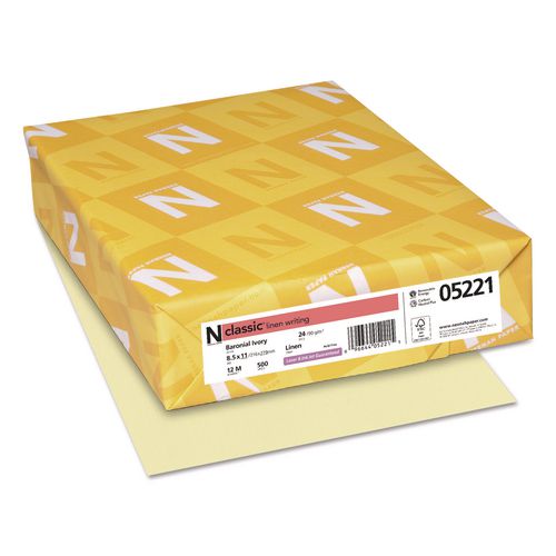 Image of Neenah Paper 05221 CLASSIC Linen Stationery, 24 lb Bond Weight, 8.5 x 11, Baronial Ivory, 500/Ream