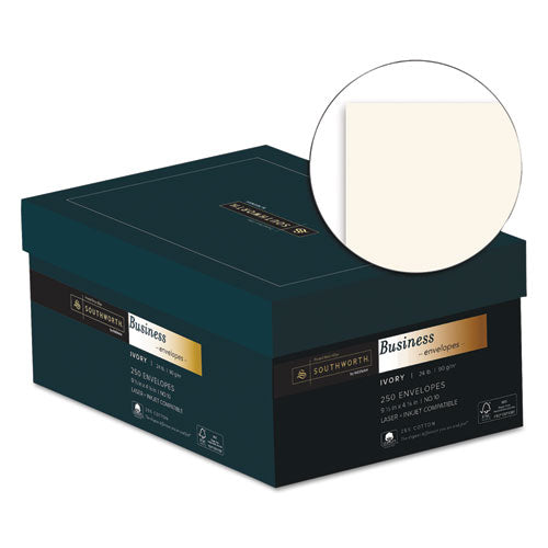 Image of Southworth® J404I-10 25% Cotton #10 Business Envelope, Commercial Flap, Gummed Closure, 4.13 x 9.5, Ivory, 250/Box