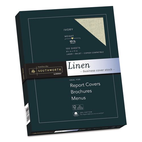 Image of Southworth® Z560CK 25% Cotton Linen Cover Stock, 65-lb Cover Weight, 8.5 x 11, Ivory, 100/Pack