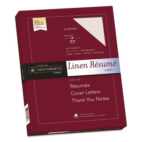 Image of Southworth® RD18ACFLN 100% Cotton Premium Weight Linen Resume Paper, 32 lb Bond Weight, 8.5 x 11, Almond, 100/Pack