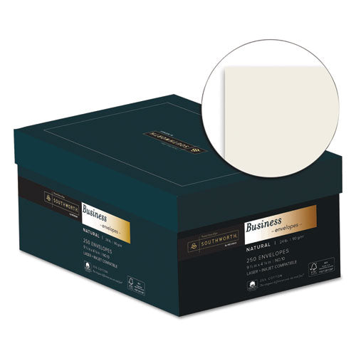 Image of Southworth® J404N-10 25% Cotton #10 Business Envelope, Commercial Flap, Gummed Closure, 4.13 x 9.5, Natural, 250/Box