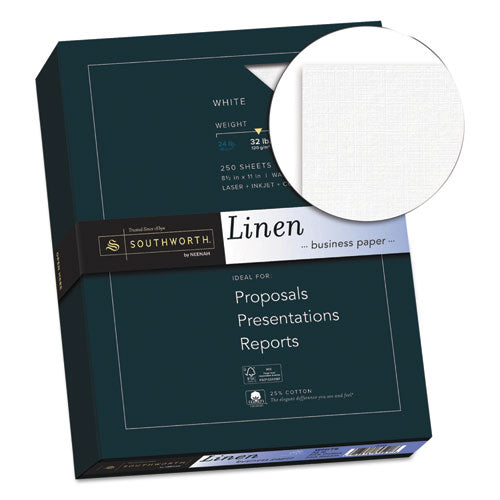 Image of Southworth® J558C 25% Cotton Linen Business Paper, 32 lb Bond Weight, 8.5 x 11, White, 250/Pack