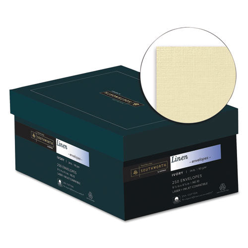 Image of Southworth® J564-10 25% Cotton Linen #10 Envelope, Commercial Flap, Gummed Closure, 4.13 X 9.5, Ivory, 250/box