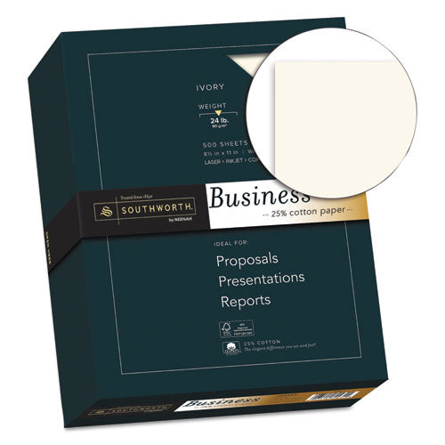Image of Southworth® 404IC 25% Cotton Business Paper, 95 Bright, 24 lb Bond Weight, 8.5 x 11, Ivory, 500 Sheets/Ream