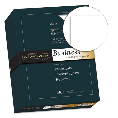 Image of Southworth® 13C 100% Cotton Business Paper, 95 Bright, 20 lb Bond Weight, 8.5 x 11, White, 500/Ream