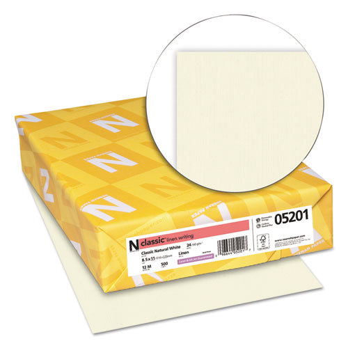 Image of Neenah Paper 05201 CLASSIC Linen Stationery, 24 lb Bond Weight, 8.5 x 11, Classic Natural White, 500/Ream