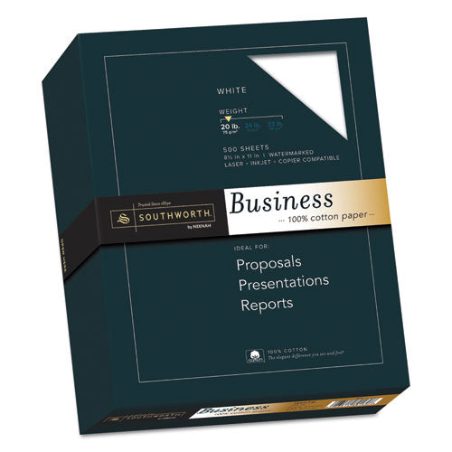 Image of Southworth® 13C 100% Cotton Business Paper, 95 Bright, 20 lb Bond Weight, 8.5 x 11, White, 500/Ream