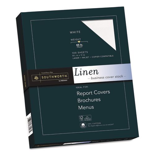 Image of SouthworthÂ® 25% Cotton Linen Cover Stock, 65 lb Cover Weight, 8.5 x 11, 100/Pack