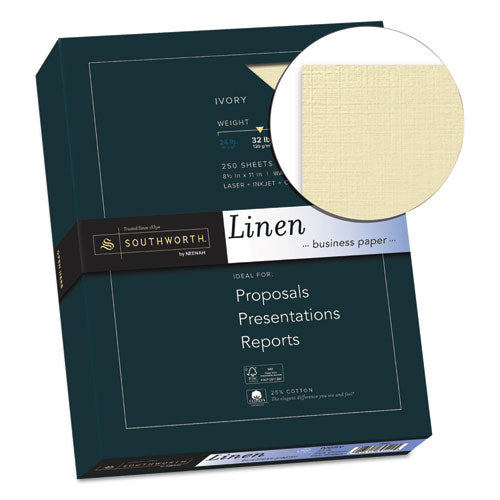 Image of Southworth® J568C 25% Cotton Linen Business Paper, 32 lb Bond Weight, 8.5 x 11, Ivory, 250/Pack