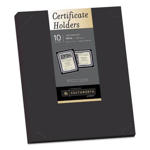 Image of Southworth® PF18-02 Certificate Holder, Black, 105lb Linen Stock, 12 x 9.5, 10/Pack