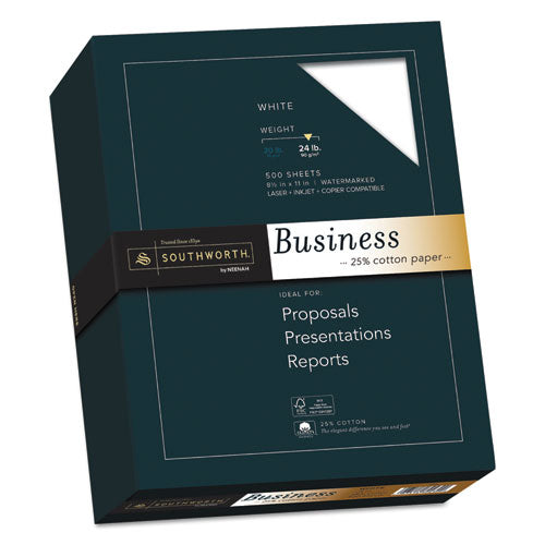Image of Southworth® 404C 25% Cotton Business Paper, 95 Bright, 24 lb Bond Weight, 8.5 x 11, White, 500 Sheets/Ream