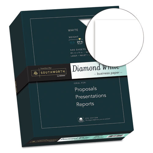 Image of Southworth® 31-224-10 25% Cotton Diamond White Business Paper, 95 Bright, 24 lb Bond Weight, 8.5 x 11, 500/Ream