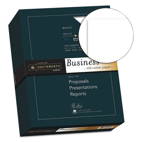 Image of Southworth® 404C 25% Cotton Business Paper, 95 Bright, 24 lb Bond Weight, 8.5 x 11, White, 500 Sheets/Ream