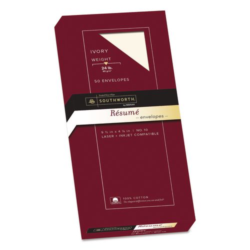 Image of SouthworthÂ® 100% Cotton Resume Envelope, #10, Commercial Flap, Gummed Closure, 4.13 X 9.5, Ivory, 50/box