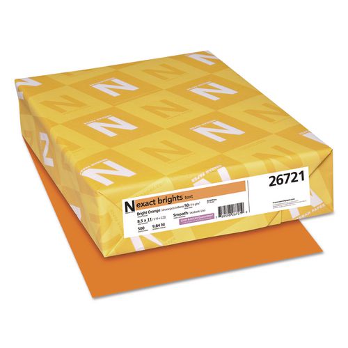 Image of Neenah Paper 26721 Exact Brights Paper, 20 lb Bond Weight, 8.5 x 11, Bright Orange, 500/Ream