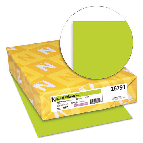Image of Neenah Paper WAU26791 Exact Brights Paper, 20 lb Bond Weight, 8.5 x 11, Bright Green, 500/Ream