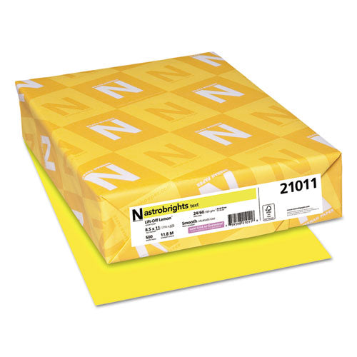 Image of Astrobrights® 21011 Color Paper, 24 lb Bond Weight, 8.5 x 11, Lift-Off Lemon, 500/Ream