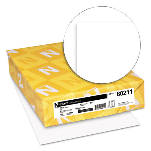 Image of Neenah Paper 80211 Exact Vellum Bristol Cover Stock, 94 Bright, 67-lb Bristol Weight, 8.5 x 11, White, 250/Pack