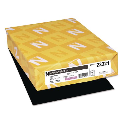 Image of Astrobrights® 22321 Color Paper, 24 lb Bond Weight, 8.5 x 11, Eclipse Black, 500/Ream
