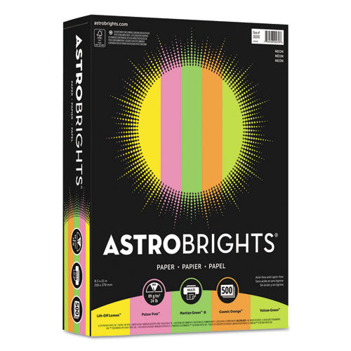 Image of Astrobrights® 20270-01 Color Paper - "Neon" Assortment, 24 lb Bond Weight, 8.5 x 11, Assorted Neon Colors, 500/Ream