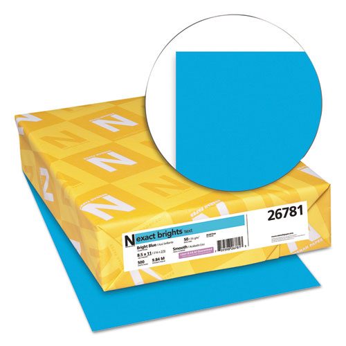 Image of Neenah Paper 26781 Exact Brights Paper, 20 lb Bond Weight, 8.5 x 11, Bright Blue, 500/Ream