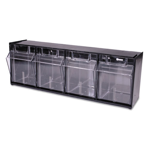 Image of deflecto® 20404OP Tilt Bin Interlocking Multi-Bin Storage Organizer, 4 Sections, 23.63" X 6.63" X 8.13", Black/clear