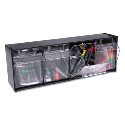 Image of deflecto® 20404OP Tilt Bin Interlocking Multi-Bin Storage Organizer, 4 Sections, 23.63" X 6.63" X 8.13", Black/clear