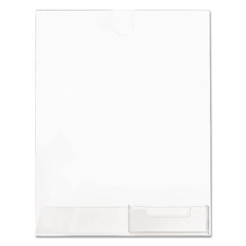 Image of deflecto® 590601 Superior Image Slanted Sign Holder with Business Card Holder, 8.5w x 4.5d x 11h, Clear