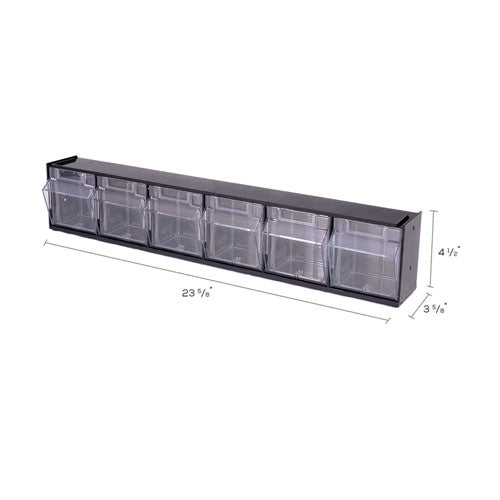 Image of deflecto® 20604OP Tilt Bin Interlocking Multi-Bin Storage Organizer, 6 Sections, 23.63" X 3.63" X 4.5", Black/clear