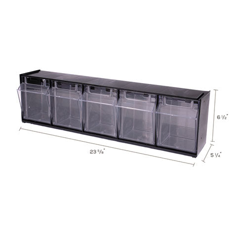 Image of deflecto® 20504OP Tilt Bin Interlocking Multi-Bin Storage Organizer, 5 Sections, 23.63" X 5.25" X 6.5", Black/clear