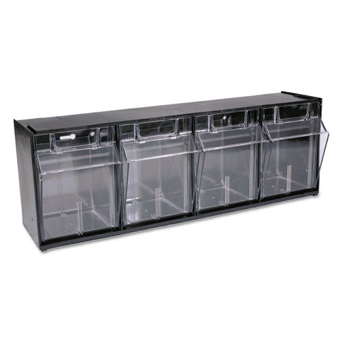 Image of deflecto® 20404OP Tilt Bin Interlocking Multi-Bin Storage Organizer, 4 Sections, 23.63" X 6.63" X 8.13", Black/clear