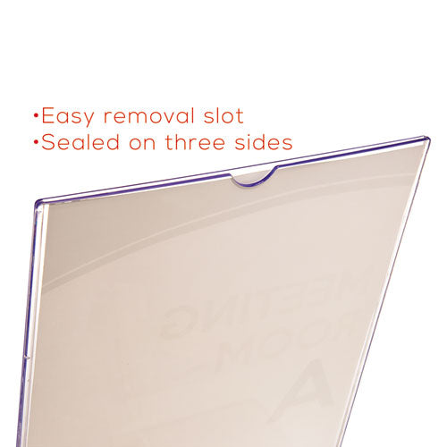 Image of deflecto® 590601 Superior Image Slanted Sign Holder with Business Card Holder, 8.5w x 4.5d x 11h, Clear