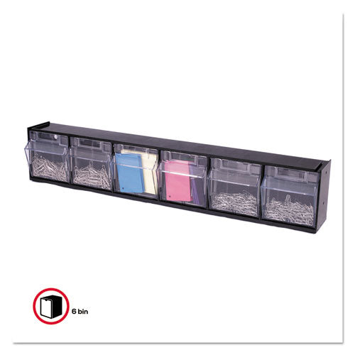Image of deflecto® 20604OP Tilt Bin Interlocking Multi-Bin Storage Organizer, 6 Sections, 23.63" X 3.63" X 4.5", Black/clear
