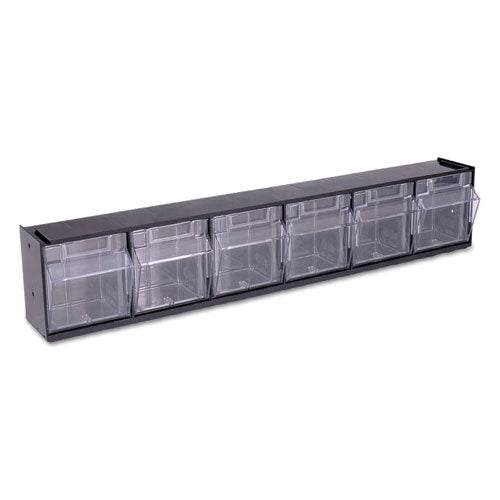 Image of deflecto® 20604OP Tilt Bin Interlocking Multi-Bin Storage Organizer, 6 Sections, 23.63" X 3.63" X 4.5", Black/clear
