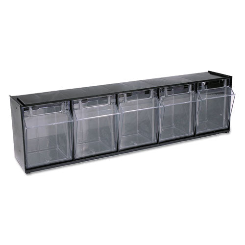 Image of deflecto® 20504OP Tilt Bin Interlocking Multi-Bin Storage Organizer, 5 Sections, 23.63" X 5.25" X 6.5", Black/clear