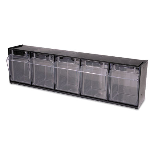Image of deflecto® 20504OP Tilt Bin Interlocking Multi-Bin Storage Organizer, 5 Sections, 23.63" X 5.25" X 6.5", Black/clear