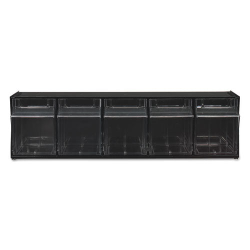 Image of deflecto® 20504OP Tilt Bin Interlocking Multi-Bin Storage Organizer, 5 Sections, 23.63" X 5.25" X 6.5", Black/clear