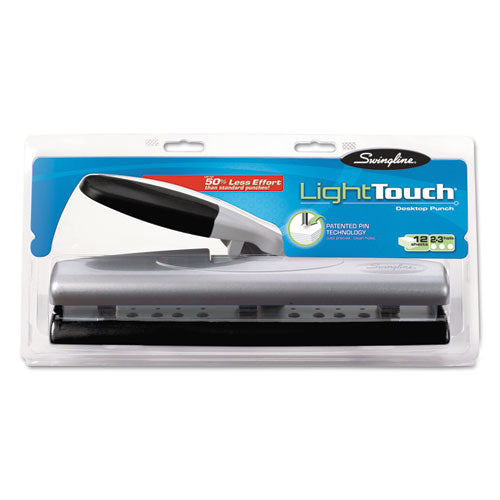 Image of Swingline® A7074026E 12-Sheet Lighttouch Desktop Two- To Three-Hole Punch, 9/32" Holes, Black/silver