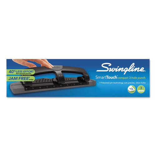Image of Swingline® A7074134 12-Sheet Smarttouch Three-Hole Punch, 9/32" Holes, Black/gray
